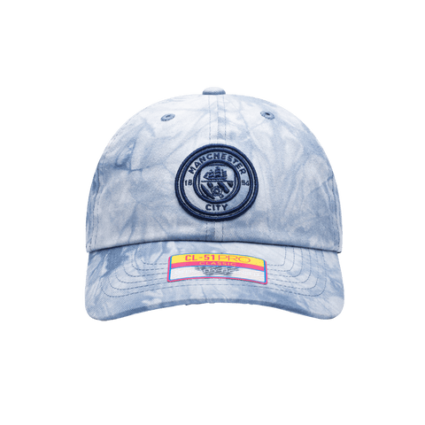 Manchester City Bloom Classic Adjustable in unstructured low crown, curved peak brim, and adjustable flip buckle closure, in Light Blue